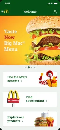 McDonald's app welcome screen