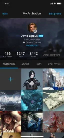 ArtStation "my profile" screen